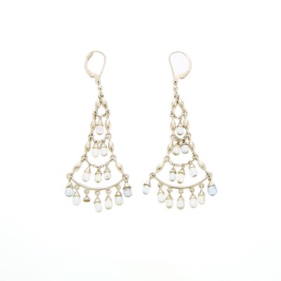 Lot 2055 - Pair of White Gold and Crystal Fringe Earrings