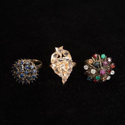 Lot 202 - Group of Three Gold, Gold-Filled, Gem-Set and Diamond Rings