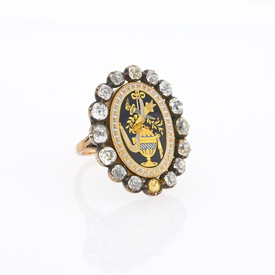 Lot 2162 - Antique Silver, Gold, Diamond, Paste and Enamel Mourning Ring