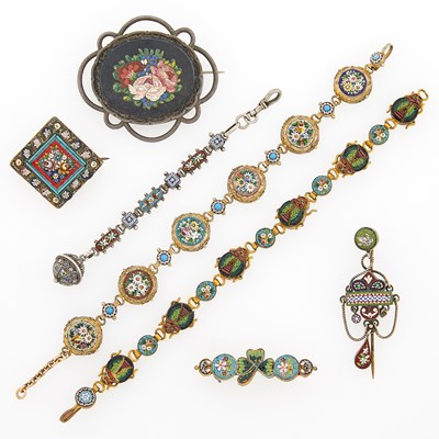 Lot 2178 - Antique Group of Silver, Gold-Filled and Micromosaic Jewelry