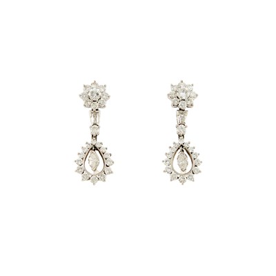 Lot 190 - Pair of Platinum and Diamond Pendant-Earrings