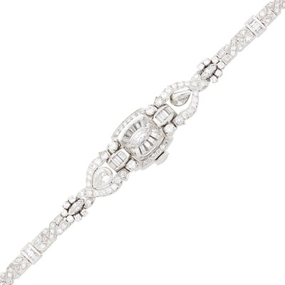 Lot 1328 - Hamilton Platinum and Diamond Bracelet-Watch