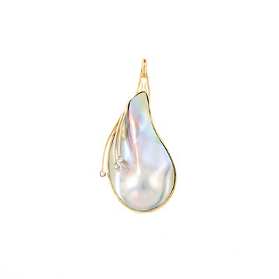 Lot 2052 - Gold, Baroque Mabé Pearl and Diamond Pendant Enhancer