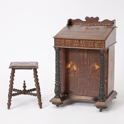 Lot 457 - Early Victorian Irish Marquetry-Inlaid Yew Wood Davenport Desk