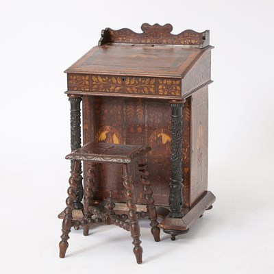 Lot 457 - Early Victorian Irish Marquetry-Inlaid Yew Wood Davenport Desk