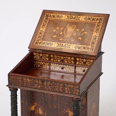 Lot 457 - Early Victorian Irish Marquetry-Inlaid Yew Wood Davenport Desk