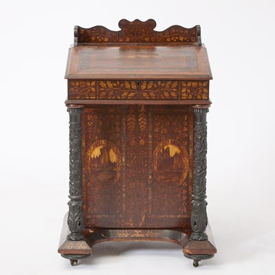 Lot 457 - Early Victorian Irish Marquetry-Inlaid Yew Wood Davenport Desk