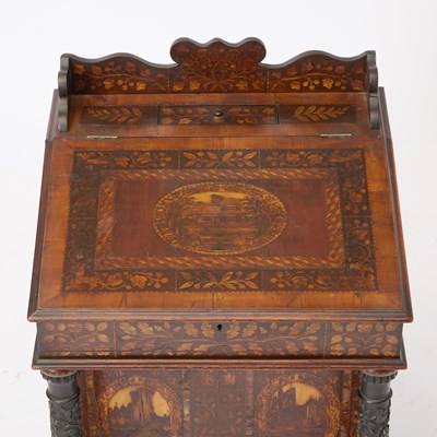 Lot 457 - Early Victorian Irish Marquetry-Inlaid Yew Wood Davenport Desk
