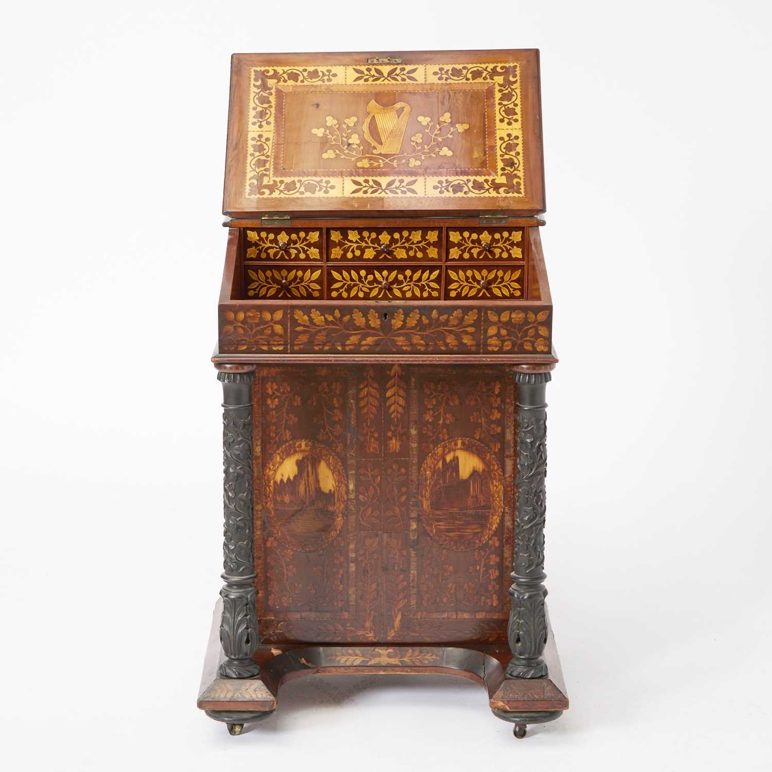 Lot 457 - Early Victorian Irish Marquetry-Inlaid Yew Wood Davenport Desk