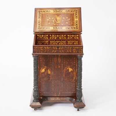 Lot 457 - Early Victorian Irish Marquetry-Inlaid Yew Wood Davenport Desk
