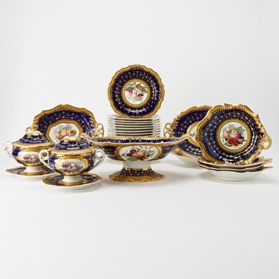Lot 42 - English Gilt and Transfer Decorated Cobalt Ground Porcelain Partial Dessert Service
