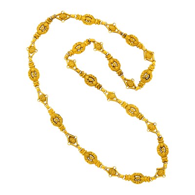 Lot 68 - Antique Long Repoussé Gold Link Necklace