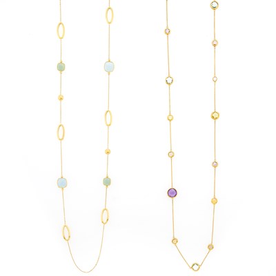 Lot 2237 - Two Gold and Colored Stone Chain Necklaces