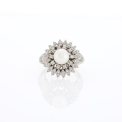 Lot 2223 - White Gold, Cultured Pearl and Diamond Ring