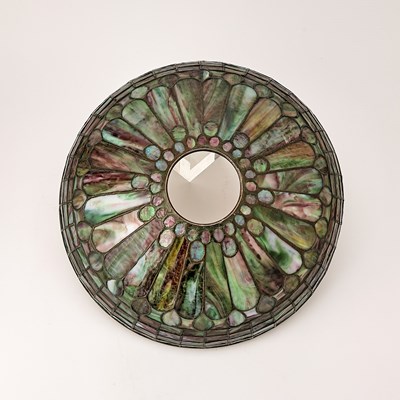Lot 679 - Tiffany Studios Bronze and Leaded Glass 'Feather’ Table Lamp