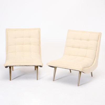 Lot 317 - Pair of Cream Upholstered Slipper Chairs