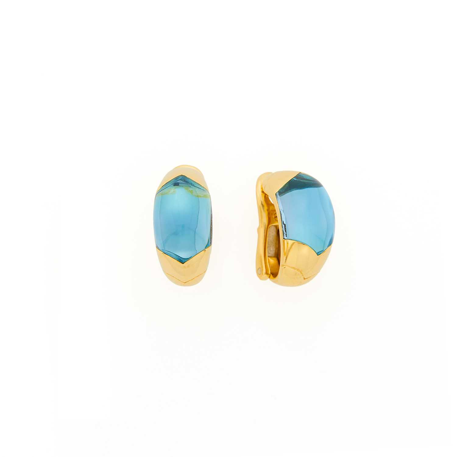 Lot 2005 - Bulgari Pair of Gold and Blue Topaz Half-Hoop Earclips