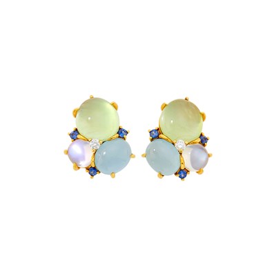 Lot 28 - Seaman Schepps Pair of Gold, Gem-Set and Diamond 'Bubble' Earrings