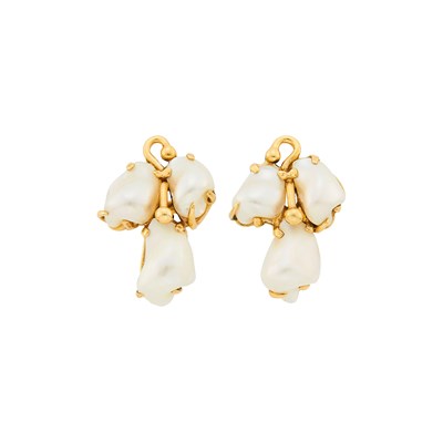 Lot 2132 - Pair of Gold and Baroque Cultured Pearl Earclips