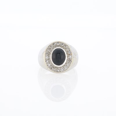 Lot 2115 - Gentleman's White Gold, Black Onyx and Diamond Ring