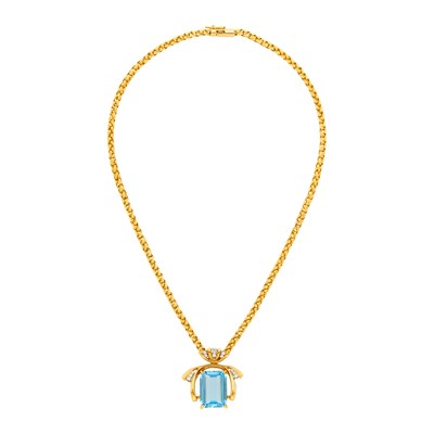 Lot 2010 - Gold, Aquamarine and Diamond Pendant-Necklace
