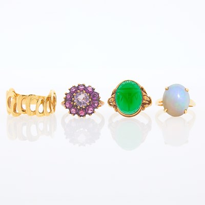 Lot 2090 - Five Gold, Low Karat Gold and Gem-Set Rings