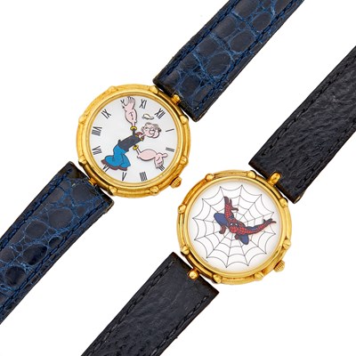 Lot 2234 - Gerald Genta Two Gold and Mother-of-Pearl Popeye and Spiderman Wristwatches