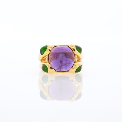 Lot 2003 - Gold, Cabochon Amethyst and Tourmaline Ring