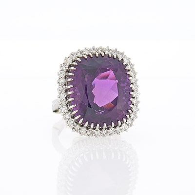 Lot 2102 - White Gold, Amethyst and Diamond Ring