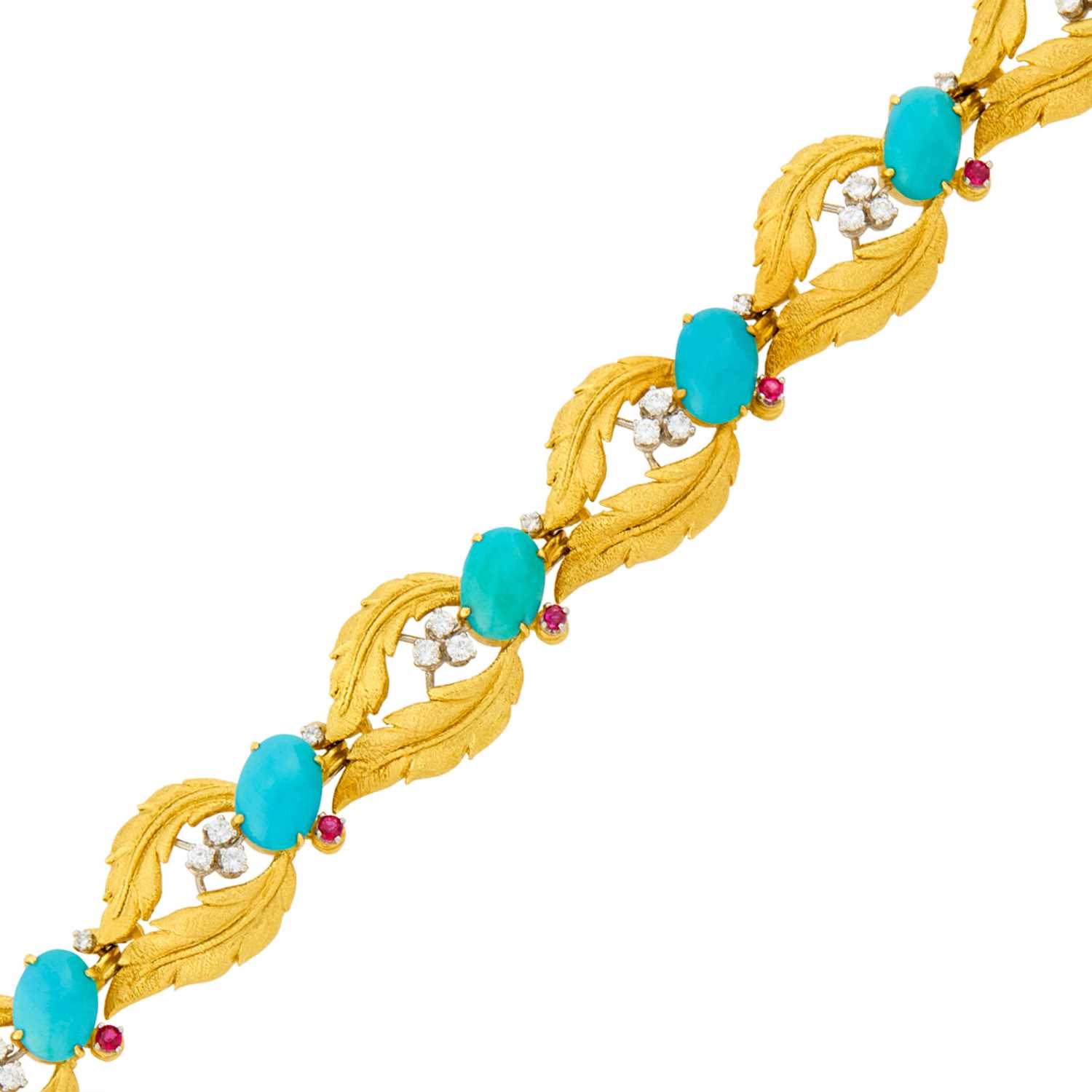 Lot 1017 - Gold, Turquoise, Diamond and Ruby Bracelet