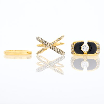 Lot 2270 - Three Gold, Black Onyx, Simulated Diamond and Diamond Rings