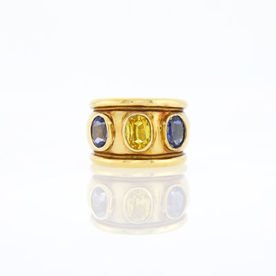 Lot 2050 - Gold and Synthetic Multicolored Sapphire Band Ring