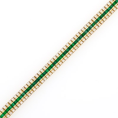 Lot 2195 - Gold, Emerald and Diamond Bracelet