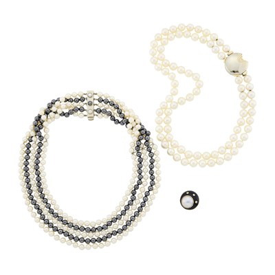 Lot 2294 - Group of Yellow and White Gold, Low Karat Gold, Cultured Pearl, Hematite Bead and Enamel Jewelry
