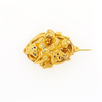 Lot 2172 - Antique Gold and Enamel Flower Brooch