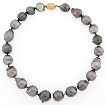 Lot 2267 - Gray Baroque Cultured Pearl Necklace with Gold Clasp