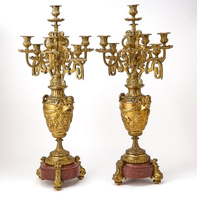 Lot 184 - Pair of Louis XVI Style Gilt-Bronze Seven-Light Candelabra