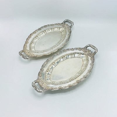 Lot 1239 - Pair of Tiffany & Co. Sterling Silver "Chrysanthemum" Pattern Footed Butler Trays