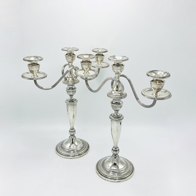 Lot 1263 - Pair of American Three-Light Sterling Silver Weighted Candelabra