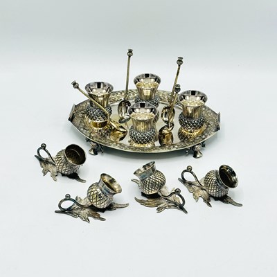 Lot 1212 - Group of Thistle Decorated Silver Plated Table Articles