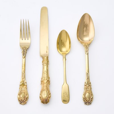Lot 111 - Russian Silver-Gilt Flatware Service