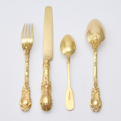 Lot 111 - Russian Silver-Gilt Flatware Service