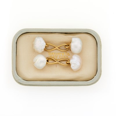 Lot 2213 - Tiffany & Co. Pair of Gold and Mississippi Freshwater Pearl Cufflinks
