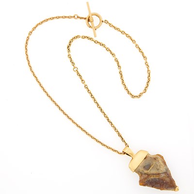 Lot 2232 - Gold and Flint Arrowhead Pendant with Long Chain Necklace with Toggle Clasp