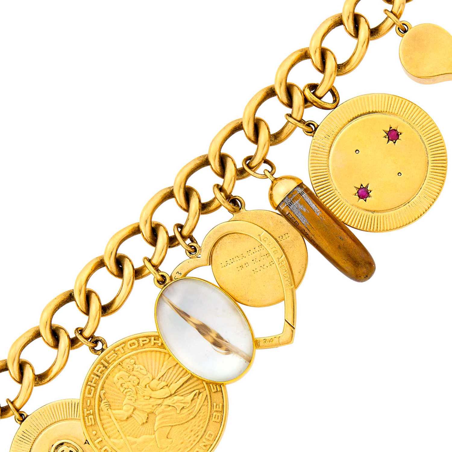 Lot 1015 - Gold, Metal and Gem-Set Charm Bracelet