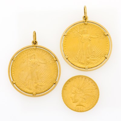 Lot 2202 - Two Gold and Gold Coin Pendants and Gold Coin