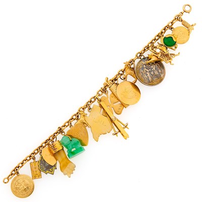 Lot 2233 - Gold, Low Karat Gold, Metal and Gem-Set Charm Bracelet