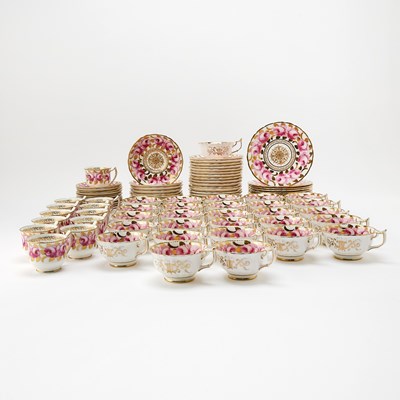 Lot 90 - Group of English Porcelain 'Cabbage Rose' Pattern Dessert and Tea Wares