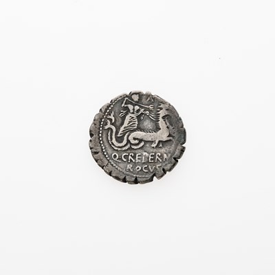 Lot 21 - Q. Crepereius M.f. Rocus. c. 72 B.C.E. AR Denarius Serratus (3.55g, 18mm).