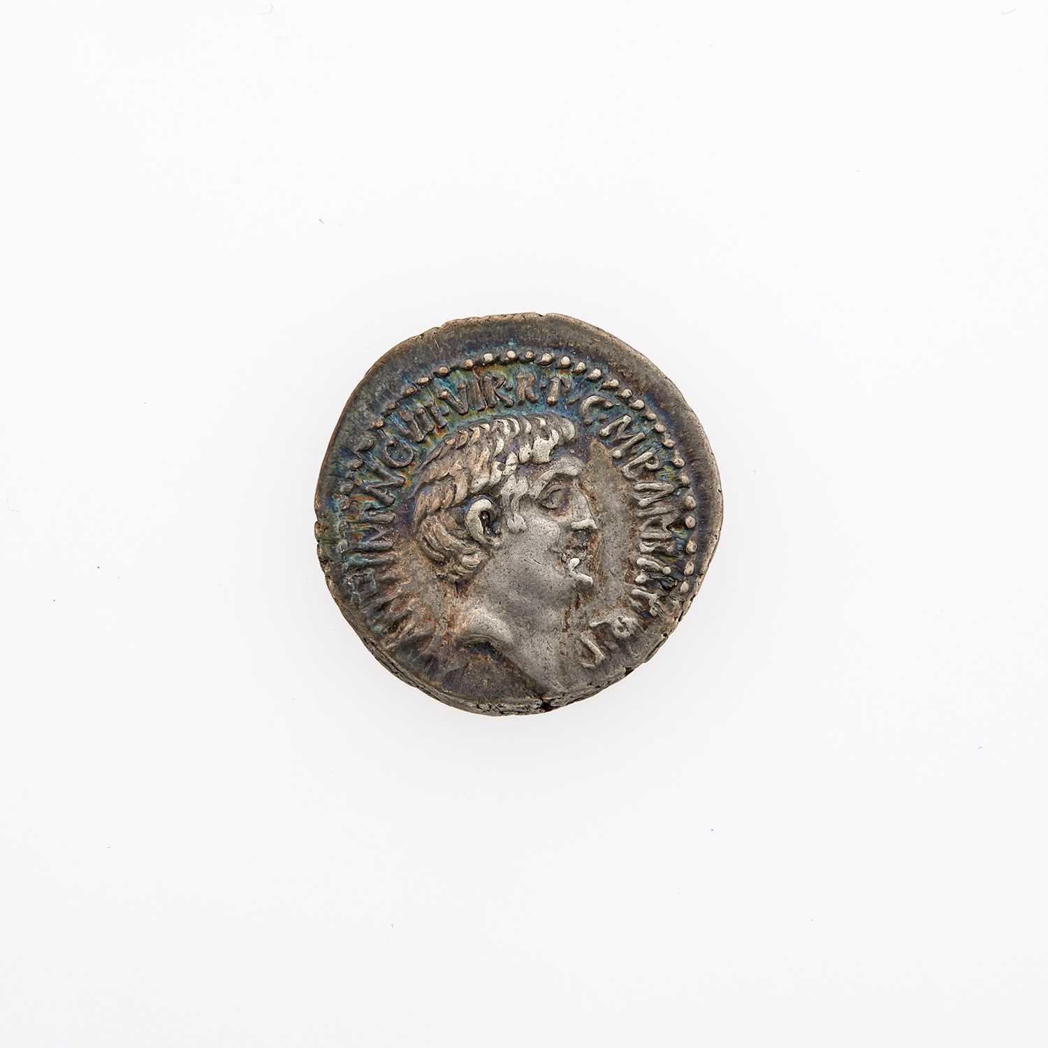 Lot 71 - Mark Antony and Octavian Augustus, (Moneyer M. Barbatius). c. 41 B.C.E. AR Denarius (3.86g, 19.5mm).